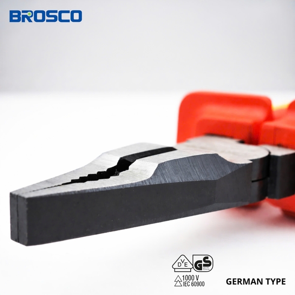 Combo kìm điện và kìm nhọn mỏ cong cách điện 1000V VDE Brosco cho anh em thợ điện hay đấu điện sống