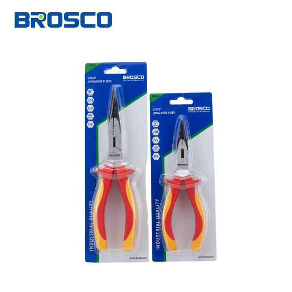Kìm nhọn cách điện 1000V VDE bằng thép Cr-V Brosco