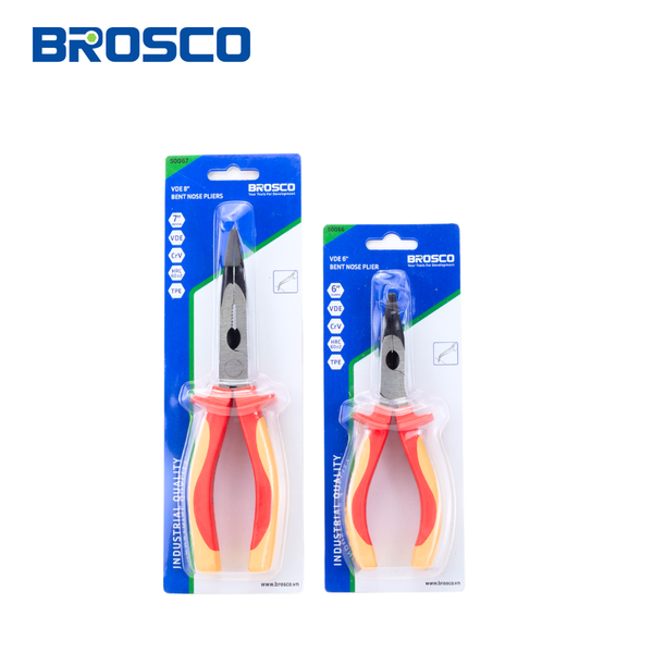 Kìm nhọn mỏ cong cách điện 1000V VDE bằng thép Cr-V Brosco