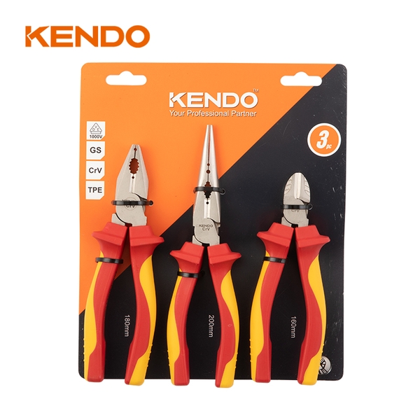 Bộ kìm cách điện 1000V 3 cái (kìm điện-cắt-nhọn) Kendo - 85134