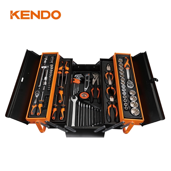 Bộ dụng cụ sửa chữa hộp đựng bằng kim loại với 5 khay chứa 88 chi tiết Kendo - 90202