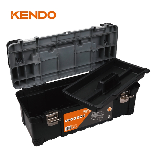 Hộp nhựa đựng dụng cụ có ngăn đựng vít bên trên kích thước 65.6 × 28.5 × 27 cm Kendo – 90273