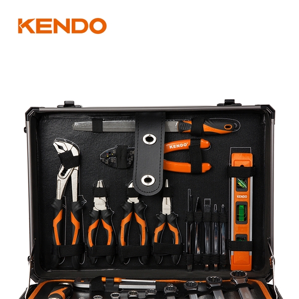 Bộ dụng cụ vỏ nhôm có bánh xe đẩy 161 chi tiết Kendo - 90703
