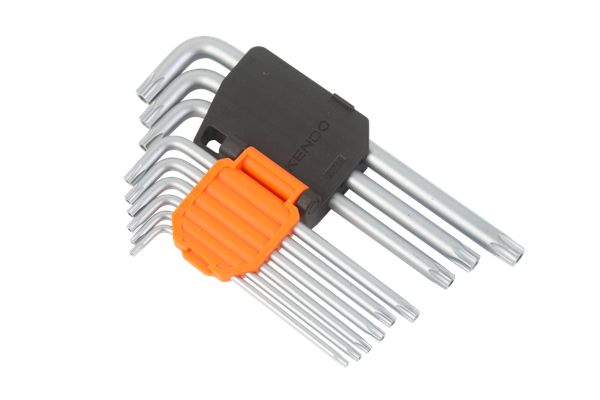 Bộ lục giác đầu hoa thị chữ L loại siêu dài bằng thép Cr-V (9 cái/bộ) Kendo – 20743