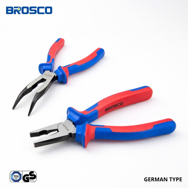 Combo kìm điện và kìm nhọn mỏ cong công nghiệp Brosco cho anh em thợ điện hay đấu điện sống CB58491