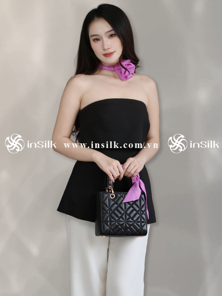 Khăn lụa tơ tằm | combo khăn Twilly & khăn lụa vuông 55*55 | InSilk - Hồng hy (hồng)