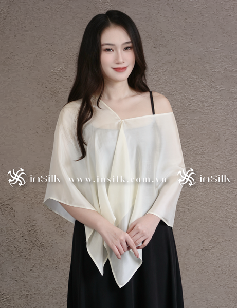 Khăn lụa tơ tằm | khăn choàng lụa - đôi | InSilk - Tố hy (Kem)