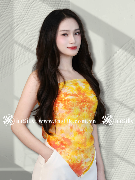 Khăn lụa tơ tằm | khăn lụa vuông 90*90 | InSilk - Hoàng vân (cam, vàng)