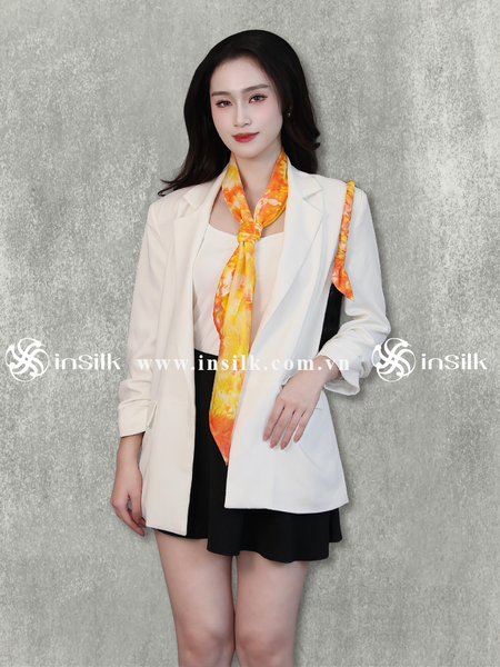 Khăn lụa tơ tằm | khăn lụa vuông 90*90 | InSilk - Hoàng vân (cam, vàng)