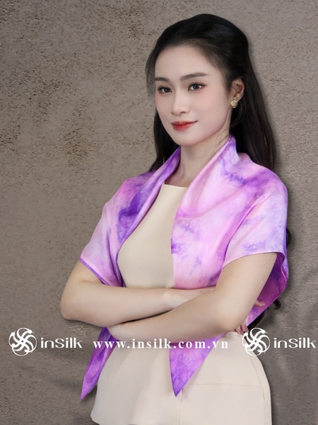 Khăn lụa tơ tằm | khăn lụa vuông 90*90 | InSilk - Khuê vân (hồng, tím)