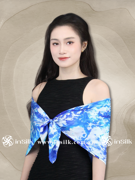 Khăn lụa tơ tằm | khăn lụa vuông 90*90 | InSilk - Lam Vân (xanh dương, trắng)