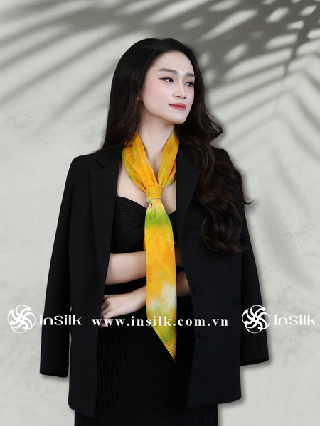 Khăn lụa tơ tằm | khăn lụa vuông 90*90 | InSilk - Oanh Vân (vàng, xanh lá)