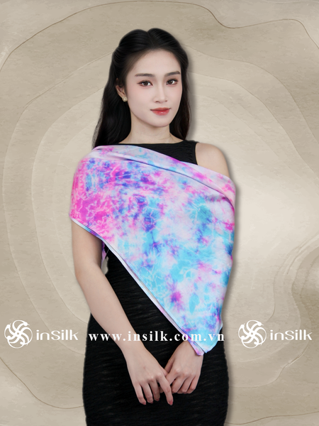 Khăn lụa tơ tằm | khăn lụa vuông 90*90 | InSilk - Tinh vân (hồng, xanh dương)