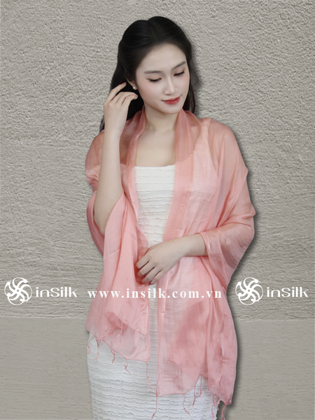Khăn lụa tơ tằm | khăn quàng lụa (loại mỏng) | InSilk - Đào sương (hồng)