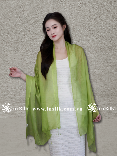 Khăn lụa tơ tằm | khăn quàng lụa (loại mỏng) | InSilk - Diệp sương (xanh lá)