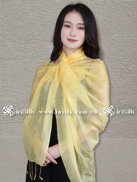 Khăn lụa tơ tằm | khăn quàng lụa (loại mỏng) | InSilk - Hoàng sương (vàng)