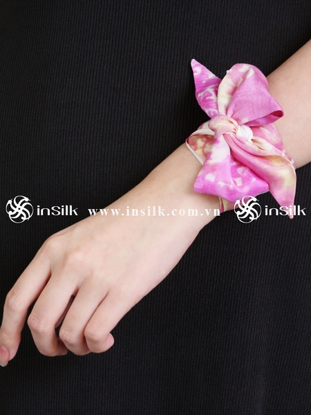 Khăn lụa tơ tằm | khăn Twilly | InSilk - Đào vân (hồng, vàng)