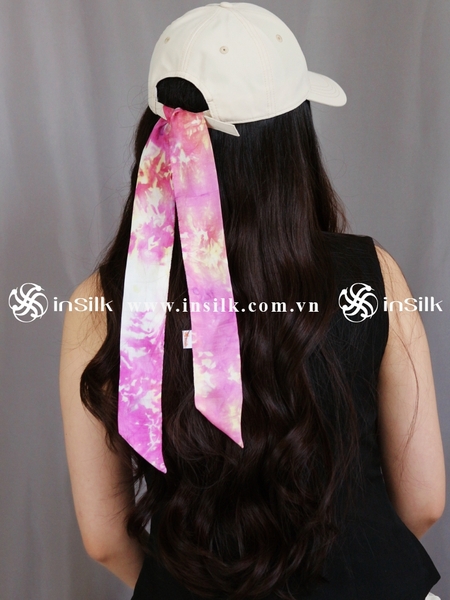 Khăn lụa tơ tằm | khăn Twilly | InSilk - Đào vân (hồng, vàng)