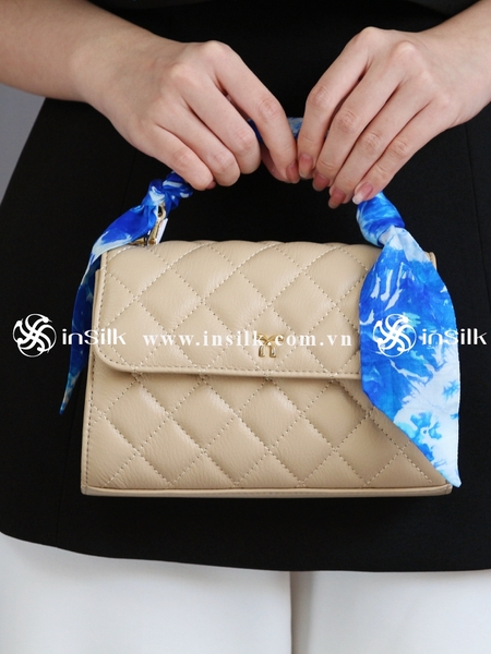 Khăn lụa tơ tằm | khăn Twilly | InSilk - Lam Vân (xanh dương, trắng)
