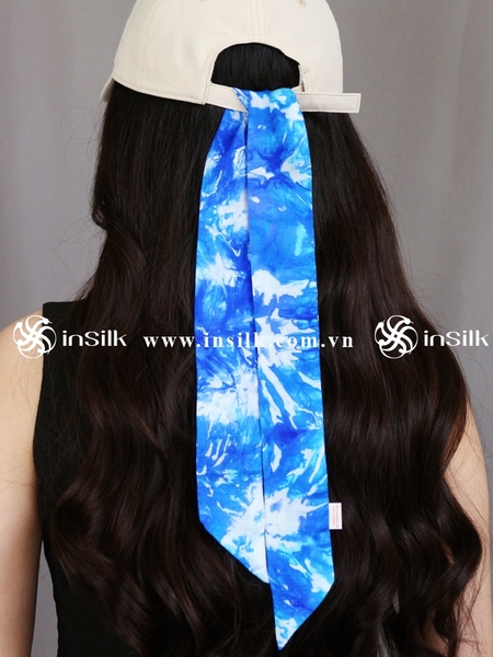 Khăn lụa tơ tằm | khăn Twilly | InSilk - Lam Vân (xanh dương, trắng)