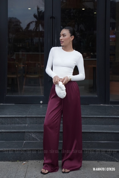 Quần Lụa Suông Dài Lưng Dây Rút OLINA Taygu | QTK35