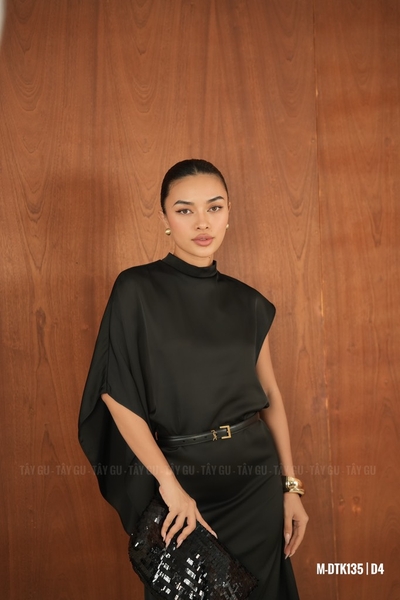 Đầm Lụa Cổ Lọ Dáng Chéo Tay Lệch HAVOS Taygu | DTK135