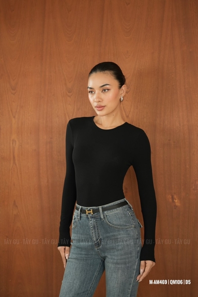 Áo Thun Gân Nhuyễn Basic Tay Dài Cổ Tròn Taygu | AM469