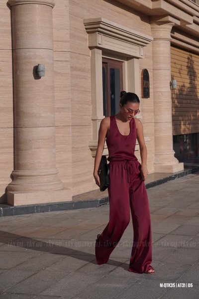 Quần Lụa Suông Dài Lưng Dây Rút OLINA Taygu | QTK35