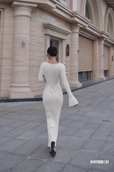 Đầm Len Gân Cổ V Tay Xòe SWAN Taygu | DT1008