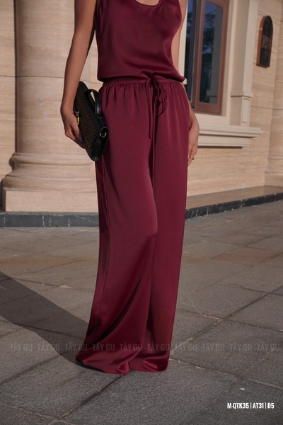 Quần Lụa Suông Dài Lưng Dây Rút OLINA Taygu | QTK35