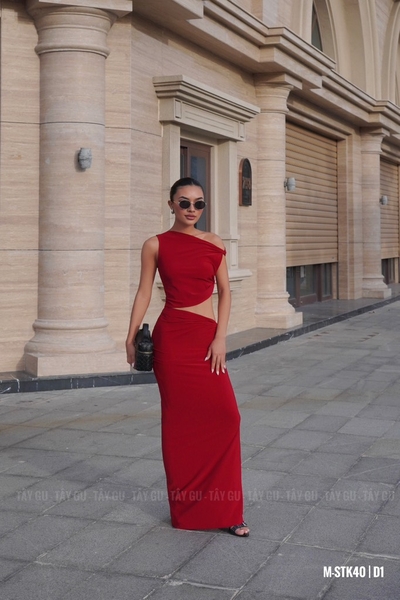 Set Thiết Kế Áo Váy Xoắn Cuộn Đỏ Đô KAMI Taygu | STK40