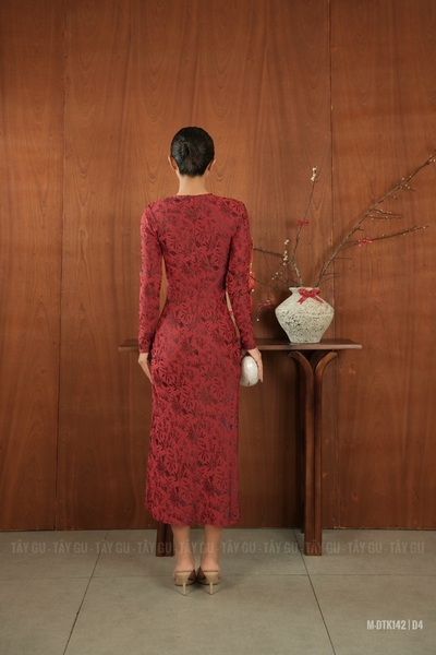 Đầm Lụa Tay Dài Cổ Tròn VÂN NHÃ Taygu | DTK142