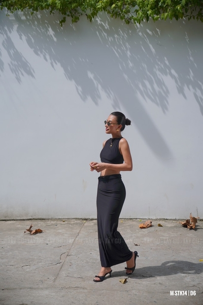 Set Thiết Kế Áo Váy Xoắn Cuộn Đỏ Đô KAMI Taygu | STK40