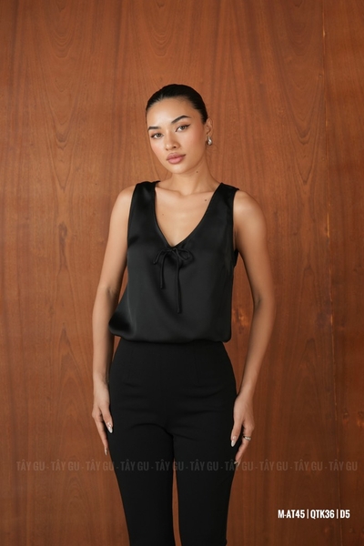 Áo Lụa Sát Nách Cổ V Có Nơ LIULY Taygu | AT45