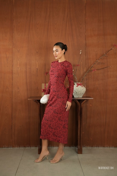 Đầm Lụa Tay Dài Cổ Tròn VÂN NHÃ Taygu | DTK142