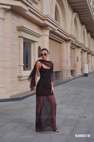 Đầm Hai Dây Ôm Body Lưới Đen CANY Taygu | DTK127