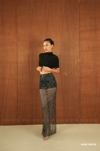 Chân Váy Bling Dài Xuyên Thấu Xẻ Sau QUINSA Taygu | CV115