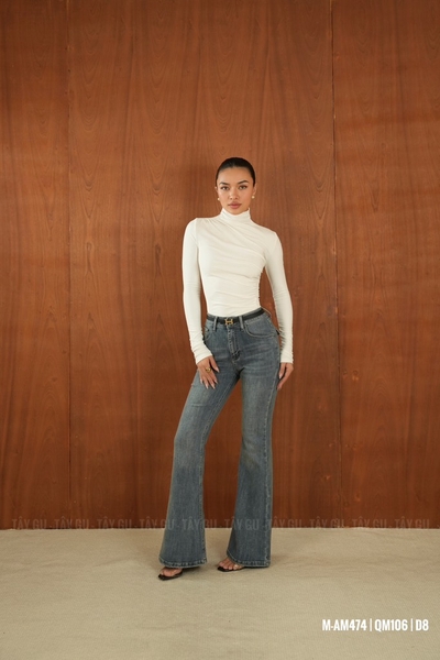 Áo Thun Tay Dài Cổ Lọ Thấp Nhún Vai Eo Taygu | AM474