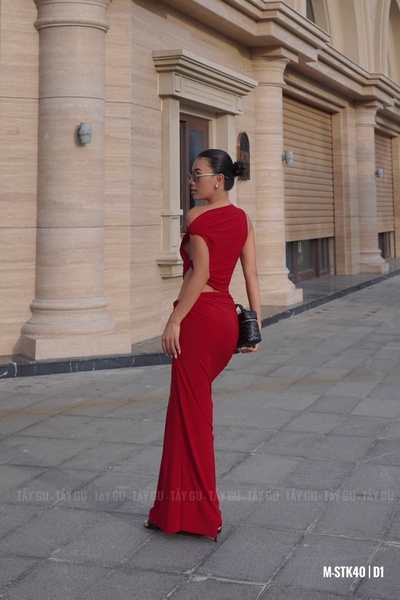 Set Thiết Kế Áo Váy Xoắn Cuộn Đỏ Đô KAMI Taygu | STK40