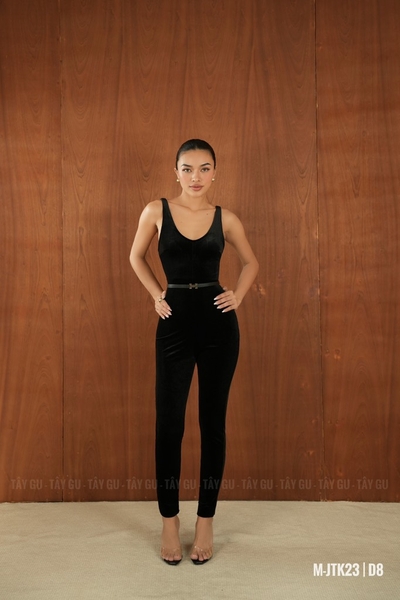 Jumpsuit Nhung Đen Ôm Dáng Co Giãn Tôn Dáng SILVA Taygu | JTK23