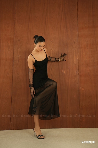 Đầm Hai Dây Ôm Body Lưới Đen CANY Taygu | DTK127