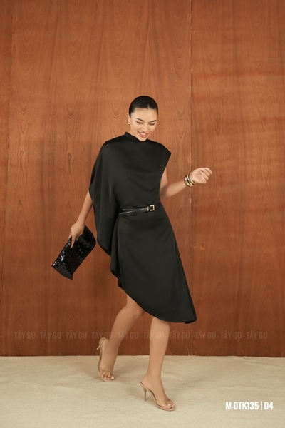 Đầm Lụa Cổ Lọ Dáng Chéo Tay Lệch HAVOS Taygu | DTK135