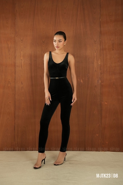 Jumpsuit Nhung Đen Ôm Dáng Co Giãn Tôn Dáng SILVA Taygu | JTK23