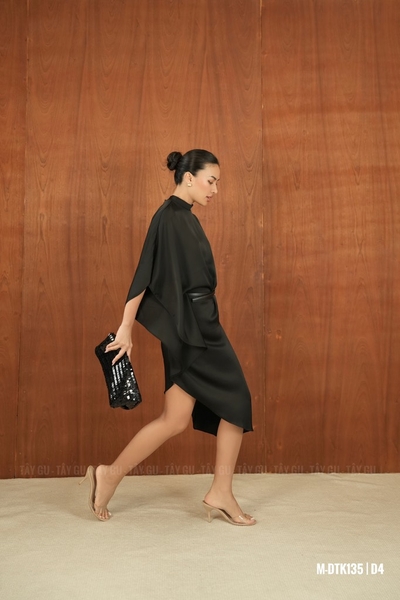 Đầm Lụa Cổ Lọ Dáng Chéo Tay Lệch HAVOS Taygu | DTK135
