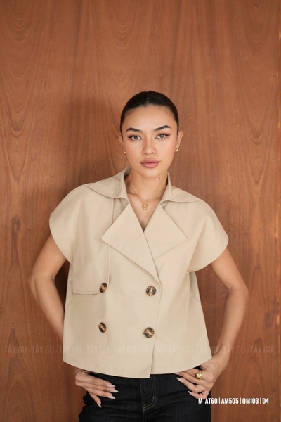 Áo Thiết Kế Kaki Dày Sát Nách Cổ V Có Nút MESA Taygu | AT60