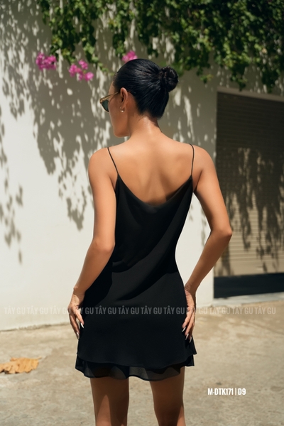 Đầm Hai Dây Đen Chiffon Quyến Rũ ROVA Taygu | DTK171