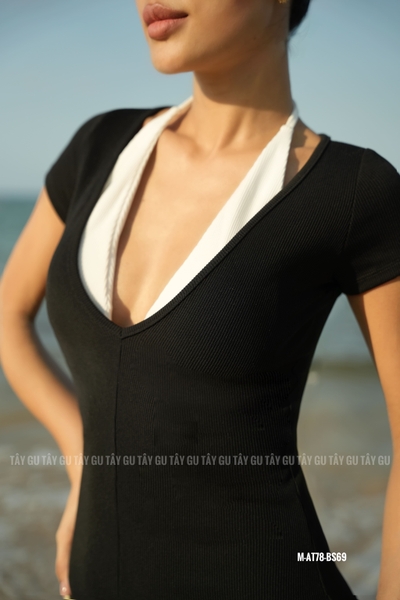 (Size L) Set Jum Đen Phối Áo Bra Cổ Yếm Taygu | JTK26