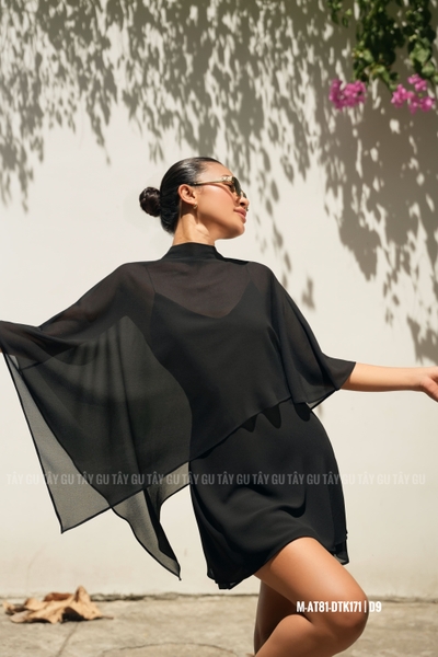 Áo Choàng Chiffon Cổ Cao Dáng Xéo Thanh Lịch FAYER Taygu | AT81