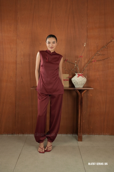 Áo Lụa Đỏ Tay Ngắn Diện Tết Ý AN Taygu | AT67