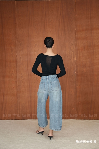 Quần Baggy Jean Xanh Ống Cong Form Lửng Trendy FUNHI Taygu | QM95